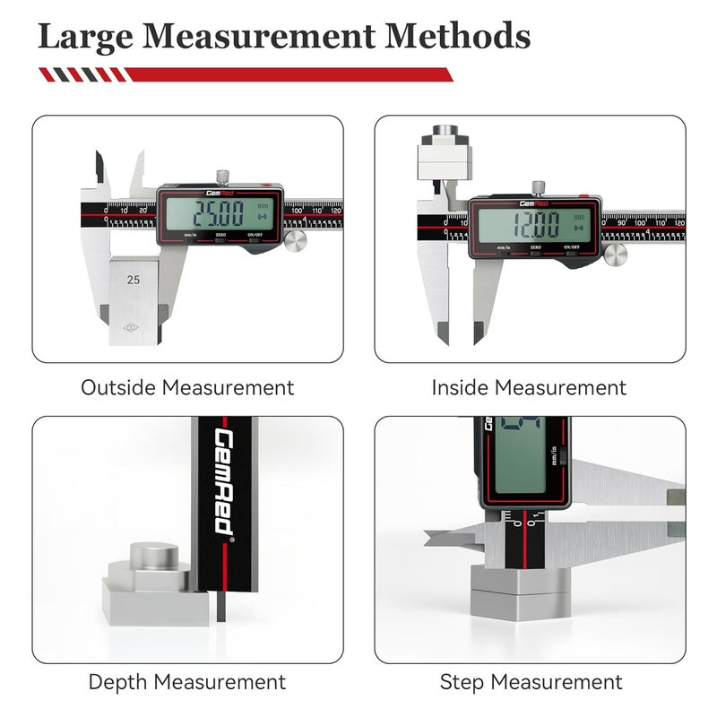 GemRed Wireless Digital Caliper, 8 Inch Stainless Steel Precision Measuring Tool with Data Output, Inch/MM Conversion, Zero Reset, Auto Off, for DlY, Woodworking, Jewelry Making - Image 5